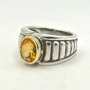 Lagos Caviar Citrine & Sterling Silver & 18 Kt Gold Ring Size 7